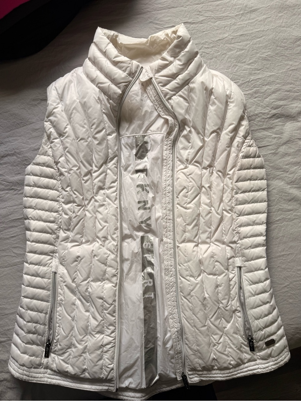 DKNY White Quilted Packable Puffer Jacket